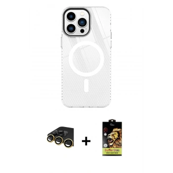 MARSİLYAN™- iPhone 14 Pro Kılıf Doruk Prime - Siyah Buffer Cam Ekran Koruyucu + Raze Metal Kamera Lens - GD