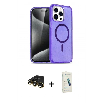 MARSİLYAN™- iPhone 14 Pro Kılıf Eksen Doku Koleksiyonu - Şeffaf Pasifik Cam Ekran Koruyucu + Raze Metal Kamera Lens - GD