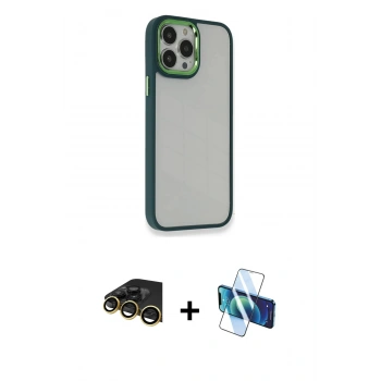 MARSİLYAN™- iPhone 14 Pro Kılıf Eksen Doku Prime - Siyah 3D Antistatik Cam Ekran Koruyucu + Raze Metal Kamera Lens - GD