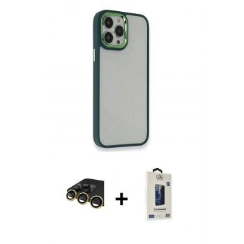 MARSİLYAN™- iPhone 14 Pro Kılıf Eksen Doku Prime - Siyah Bilvis Hayalet Cam Ekran Koruyucu + Raze Metal Kamera Lens - GD