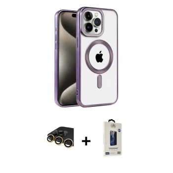 MARSİLYAN™- iPhone 14 Pro Kılıf Eksen Form Koleksiyonu - Siyah Bilvis Hayalet Cam Ekran Koruyucu + Raze Metal Kamera Lens - GD