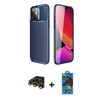 MARSİLYAN™- iPhone 14 Pro Kılıf Eksen Form Prime - Siyah 18D Cam Ekran Koruyucu + Raze Metal Kamera Lens - GD