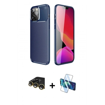MARSİLYAN™- iPhone 14 Pro Kılıf Eksen Form Prime - Siyah 3D Antistatik Cam Ekran Koruyucu + Raze Metal Kamera Lens - GD