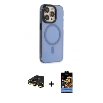 MARSİLYAN™- iPhone 14 Pro Kılıf Eksen Işık Prime - Siyah Buffer Hayalet Cam Ekran Koruyucu + Raze Metal Kamera Lens - GD