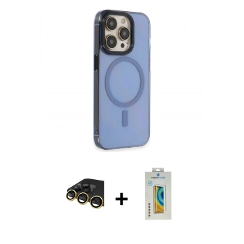 MARSİLYAN™- iPhone 14 Pro Kılıf Eksen Işık Prime - Siyah Polymer Nano Ekran Koruyucu + Raze Metal Kamera Lens - GD