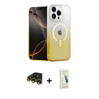 MARSİLYAN™- iPhone 14 Pro Kılıf Eksen Minimal Özel Seri - Şeffaf Pasifik Cam Ekran Koruyucu + Raze Metal Kamera Lens - GD
