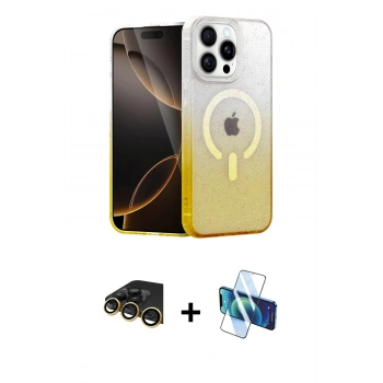 MARSİLYAN™- iPhone 14 Pro Kılıf Eksen Minimal Özel Seri - Siyah 3D Antistatik Cam Ekran Koruyucu + Raze Metal Kamera Lens - GD