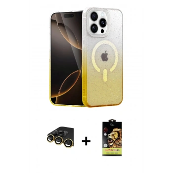 MARSİLYAN™- iPhone 14 Pro Kılıf Eksen Minimal Özel Seri - Siyah Buffer Cam Ekran Koruyucu + Raze Metal Kamera Lens - GD