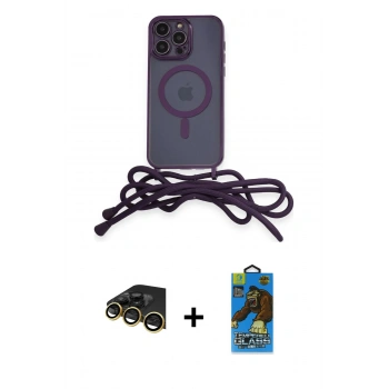 MARSİLYAN™- iPhone 14 Pro Kılıf Eksen Özel Seri - Siyah 18D Cam Ekran Koruyucu + Raze Metal Kamera Lens - GD
