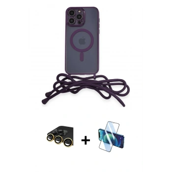MARSİLYAN™- iPhone 14 Pro Kılıf Eksen Özel Seri - Siyah 3D Antistatik Cam Ekran Koruyucu + Raze Metal Kamera Lens - GD