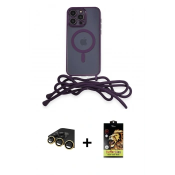MARSİLYAN™- iPhone 14 Pro Kılıf Eksen Özel Seri - Siyah Buffer Cam Ekran Koruyucu + Raze Metal Kamera Lens - GD