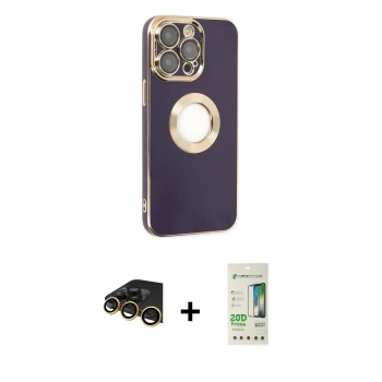 MARSİLYAN™- iPhone 14 Pro Kılıf İz Form Serisi - Siyah 20D Premium Cam Ekran Koruyucu + Raze Metal Kamera Lens - GD