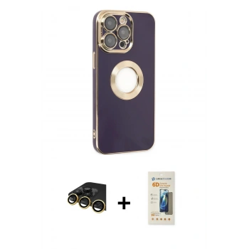 MARSİLYAN™- iPhone 14 Pro Kılıf İz Form Serisi - Siyah 6D Mat Seramik Hayalet Nano Ekran Koruyucu + Raze Metal Kamera Lens - GD