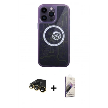 MARSİLYAN™- iPhone 14 Pro Kılıf İz Form - Siyah Bilvis 3D Mat Cam Ekran Koruyucu + Raze Metal Kamera Lens - GD