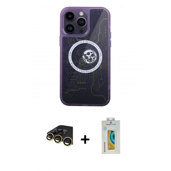 MARSİLYAN™- iPhone 14 Pro Kılıf İz Form - Siyah Polymer Nano Ekran Koruyucu + Raze Metal Kamera Lens - GD