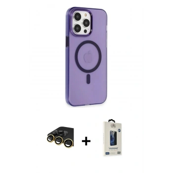 MARSİLYAN™- iPhone 14 Pro Kılıf Kıvılcım Asil Özel Seri - Siyah Bilvis Hayalet Cam Ekran Koruyucu + Raze Metal Kamera Lens - GD
