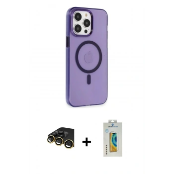 MARSİLYAN™- iPhone 14 Pro Kılıf Kıvılcım Asil Özel Seri - Siyah Polymer Nano Ekran Koruyucu + Raze Metal Kamera Lens - GD