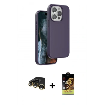MARSİLYAN™- iPhone 14 Pro Kılıf Kıvılcım Çizgi Serisi - Siyah Buffer Cam Ekran Koruyucu + Raze Metal Kamera Lens - GD