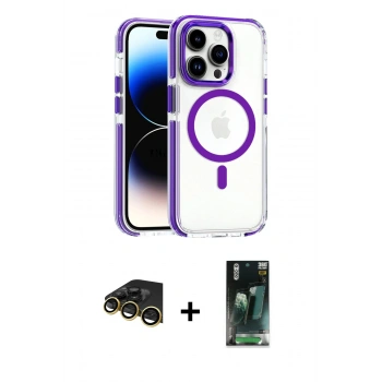 MARSİLYAN™- iPhone 14 Pro Kılıf Kozmos Doku Koleksiyonu - Siyah 360 Mat Full Body Arka Koruyucu + Raze Metal Kamera Lens - GD