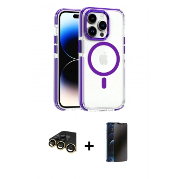 MARSİLYAN™- iPhone 14 Pro Kılıf Kozmos Doku Koleksiyonu - Siyah 3D Antistatik Hayalet Cam Ekran Koruyucu + Raze Metal Kamera Lens - GD