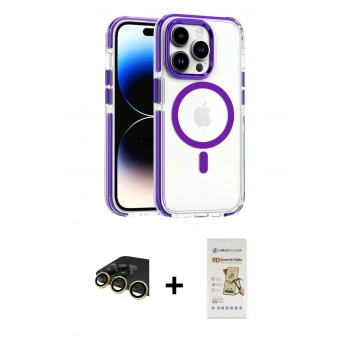 MARSİLYAN™- iPhone 14 Pro Kılıf Kozmos Doku Koleksiyonu - Siyah Mat Seramik Nano Ekran Koruyucu + Raze Metal Kamera Lens - GD