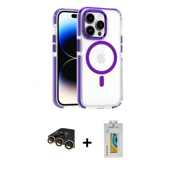 MARSİLYAN™- iPhone 14 Pro Kılıf Kozmos Doku Koleksiyonu - Siyah Polymer Nano Ekran Koruyucu + Raze Metal Kamera Lens - GD