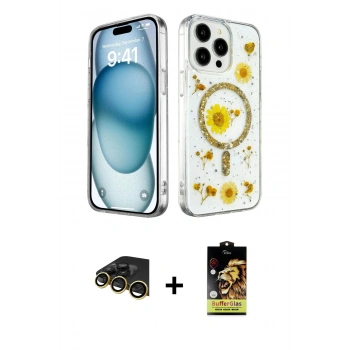 MARSİLYAN™- iPhone 14 Pro Kılıf Kozmos Doku - Siyah Buffer Cam Ekran Koruyucu + Raze Metal Kamera Lens - GD