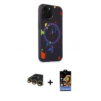 MARSİLYAN™- iPhone 14 Pro Kılıf Kozmos Doku - Siyah Buffer Hayalet Cam Ekran Koruyucu + Raze Metal Kamera Lens - GD