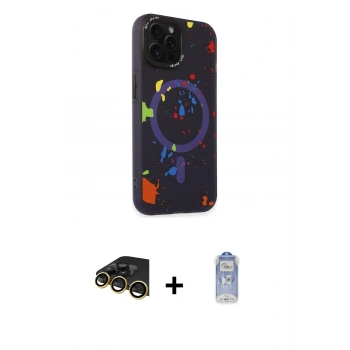 MARSİLYAN™- iPhone 14 Pro Kılıf Kozmos Doku - Siyah Joko Magic 5D Cam + Raze Metal Kamera Lens - GD