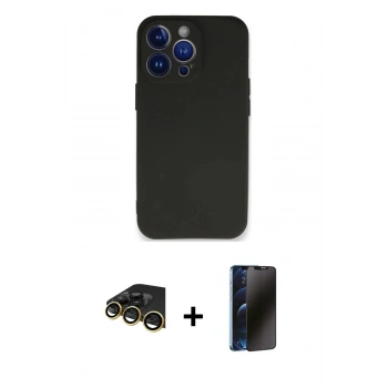 MARSİLYAN™- iPhone 14 Pro Kılıf Kozmos Yansıma Özel Seri - Siyah 3D Antistatik Hayalet Cam Ekran Koruyucu + Raze Metal Kamera Lens - GD