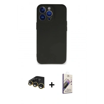 MARSİLYAN™- iPhone 14 Pro Kılıf Kozmos Yansıma Özel Seri - Siyah Bilvis 3D Mat Cam Ekran Koruyucu + Raze Metal Kamera Lens - GD