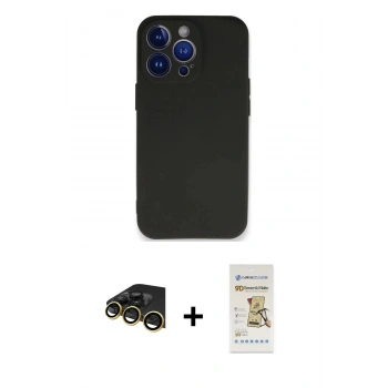 MARSİLYAN™- iPhone 14 Pro Kılıf Kozmos Yansıma Özel Seri - Siyah Mat Seramik Nano Ekran Koruyucu + Raze Metal Kamera Lens - GD