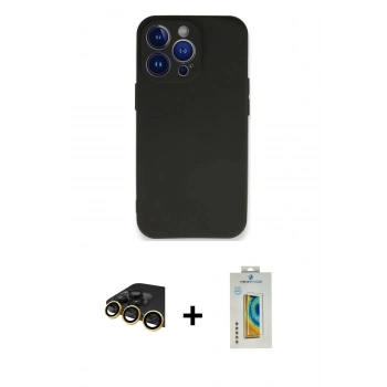 MARSİLYAN™- iPhone 14 Pro Kılıf Kozmos Yansıma Özel Seri - Siyah Polymer Nano Ekran Koruyucu + Raze Metal Kamera Lens - GD