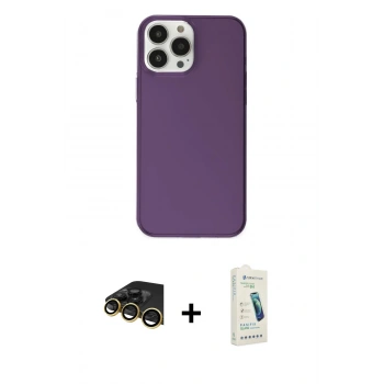 MARSİLYAN™- iPhone 14 Pro Kılıf Kutup Doku Koleksiyonu - Şeffaf Pasifik Cam Ekran Koruyucu + Raze Metal Kamera Lens - GD