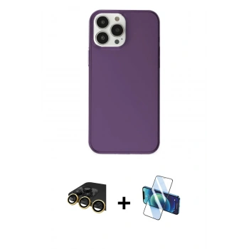 MARSİLYAN™- iPhone 14 Pro Kılıf Kutup Doku Koleksiyonu - Siyah 3D Antistatik Cam Ekran Koruyucu + Raze Metal Kamera Lens - GD