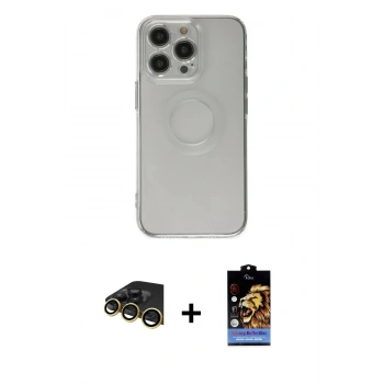 MARSİLYAN™- iPhone 14 Pro Kılıf Kutup Klasik - Siyah Buffer Hayalet Cam Ekran Koruyucu + Raze Metal Kamera Lens - GD