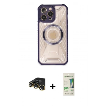 MARSİLYAN™- iPhone 14 Pro Kılıf Kutup Modern - Siyah 20D Premium Cam Ekran Koruyucu + Raze Metal Kamera Lens - GD
