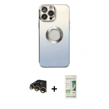 MARSİLYAN™- iPhone 14 Pro Kılıf Kutup Yansıma Özel Seri - Siyah 20D Premium Cam Ekran Koruyucu + Raze Metal Kamera Lens - GD