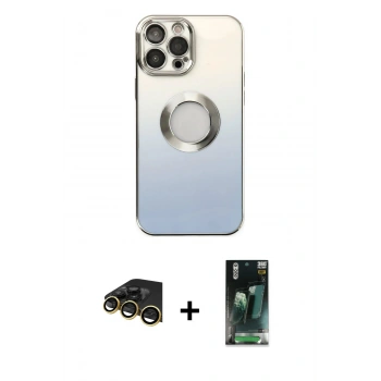 MARSİLYAN™- iPhone 14 Pro Kılıf Kutup Yansıma Özel Seri - Siyah 360 Mat Full Body Arka Koruyucu + Raze Metal Kamera Lens - GD