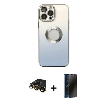 MARSİLYAN™- iPhone 14 Pro Kılıf Kutup Yansıma Özel Seri - Siyah 3D Antistatik Hayalet Cam Ekran Koruyucu + Raze Metal Kamera Lens - GD