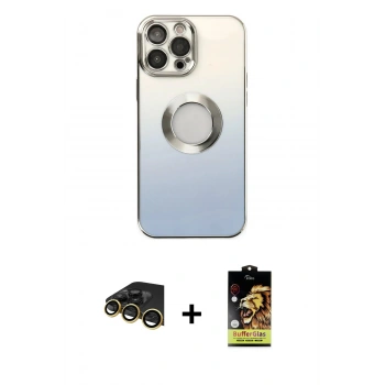 MARSİLYAN™- iPhone 14 Pro Kılıf Kutup Yansıma Özel Seri - Siyah Buffer Cam Ekran Koruyucu + Raze Metal Kamera Lens - GD