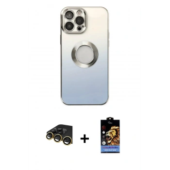 MARSİLYAN™- iPhone 14 Pro Kılıf Kutup Yansıma Özel Seri - Siyah Buffer Hayalet Cam Ekran Koruyucu + Raze Metal Kamera Lens - GD