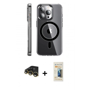 MARSİLYAN™- iPhone 14 Pro Kılıf Nova Doku - Siyah 6D Mat Seramik Hayalet Nano Ekran Koruyucu + Raze Metal Kamera Lens - GD