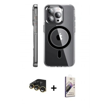 MARSİLYAN™- iPhone 14 Pro Kılıf Nova Doku - Siyah Bilvis 3D Mat Cam Ekran Koruyucu + Raze Metal Kamera Lens - GD