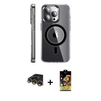 MARSİLYAN™- iPhone 14 Pro Kılıf Nova Doku - Siyah Buffer Cam Ekran Koruyucu + Raze Metal Kamera Lens - GD