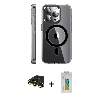 MARSİLYAN™- iPhone 14 Pro Kılıf Nova Doku - Siyah Polymer Nano Ekran Koruyucu + Raze Metal Kamera Lens - GD