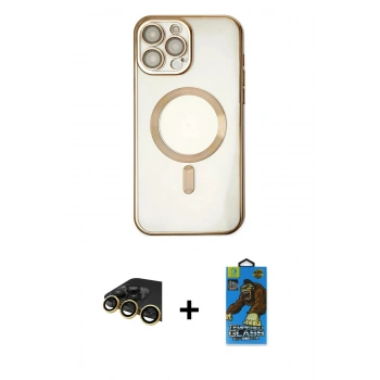 MARSİLYAN™- iPhone 14 Pro Kılıf Nova Işık Özel Seri - Siyah 18D Cam Ekran Koruyucu + Raze Metal Kamera Lens - GD