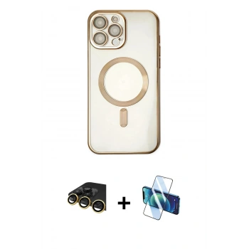 MARSİLYAN™- iPhone 14 Pro Kılıf Nova Işık Özel Seri - Siyah 3D Antistatik Cam Ekran Koruyucu + Raze Metal Kamera Lens - GD