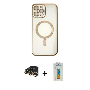 MARSİLYAN™- iPhone 14 Pro Kılıf Nova Işık Özel Seri - Siyah Polymer Nano Ekran Koruyucu + Raze Metal Kamera Lens - GD
