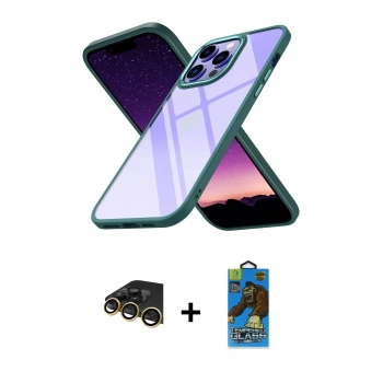MARSİLYAN™- iPhone 14 Pro Kılıf Nova Işık Serisi - Siyah 18D Cam Ekran Koruyucu + Raze Metal Kamera Lens - GD